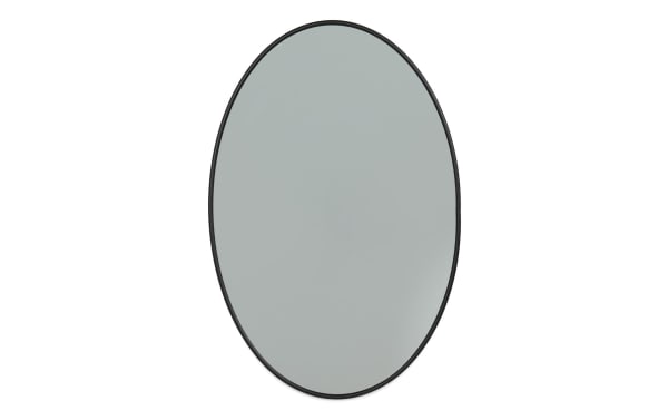 Luna Oval Black Wall Mirror with sleek black metal frame, transitional style, perfect for adding subtle sophistication and elegance to any room.