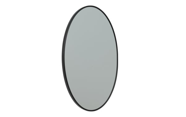 Luna Oval Black Wall Mirror with sleek black metal frame, transitional style, ideal for adding subtle sophistication to home decor.