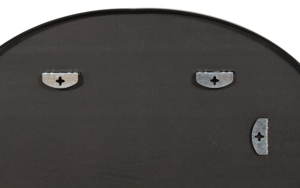 Oval black wall mirror back view showing metal hanging brackets and dark wood backing, part of Luna transitional collection for home decor.