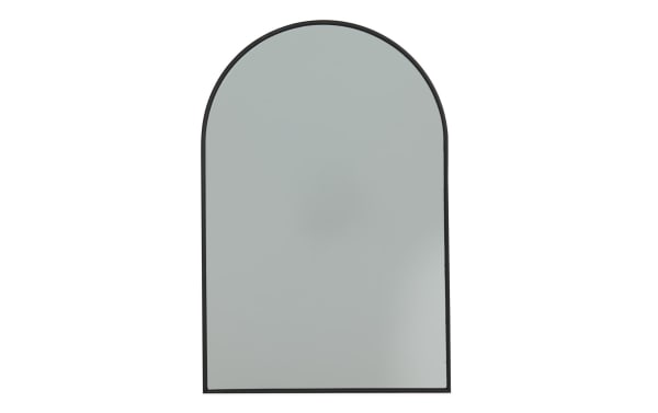 Villa Arch Black Wall Mirror with a sleek black metal frame, transitional style, featuring an arched top for elegant wall decor.