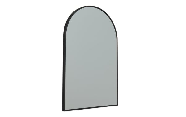 Villa Arch Black Wall Mirror with a sleek black metal frame, transitional style, featuring a tall arched top for elegant home décor.