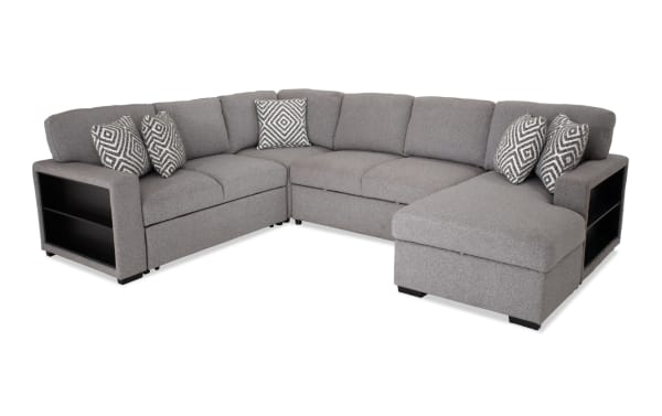Playday Gray 119'' 4 Piece Right Arm Facing Chaise Sectional with Pop-Up Sleeper & USB & USB-C Ports