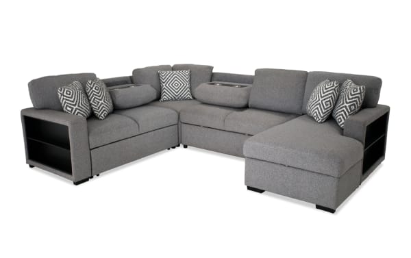 Playday Gray 119'' 4 Piece Right Arm Facing Chaise Sectional with Pop-Up Sleeper & USB & USB-C Ports