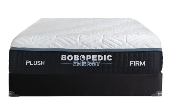 Bob-O-Pedic Energy 14" Queen Dual Standard Mattress Set with plush and firm sides, gel-grid memory foam, charcoal-infused cooling, and adjustable base.