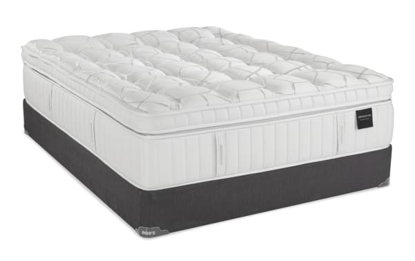 Obsession 16.5'' Twin XL Ultra Plush mattress set with white quilted top, graphite-infused memory foam, wrapped coil system, and dark gray base from Obsession collection.