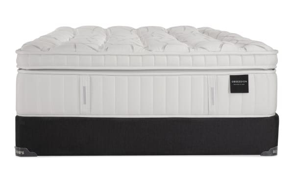 Obsession 16.5'' Queen Ultra Plush Standard Mattress Set with white quilted top, individually wrapped coils, graphite memory foam, and black fabric base.