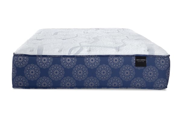 Power Bob Elite Base with Indulgence 15'' Queen Plush Mattress featuring a white quilted top with subtle pattern, navy blue floral-patterned sides, and a supportive plush design from the Indulgence collection.