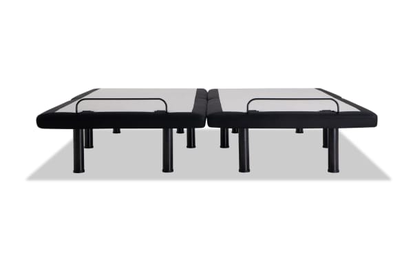 Power Bob Elite Base with Indulgence 15'' Split King Plush Mattress set in black frame, adjustable base with wireless remote, USB ports, and under-bed lighting.