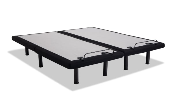 Power Bob Elite Base with Indulgence 15'' Split King Plush Mattress set, featuring adjustable black metal base with wireless remote, USB ports, and under-bed lighting.