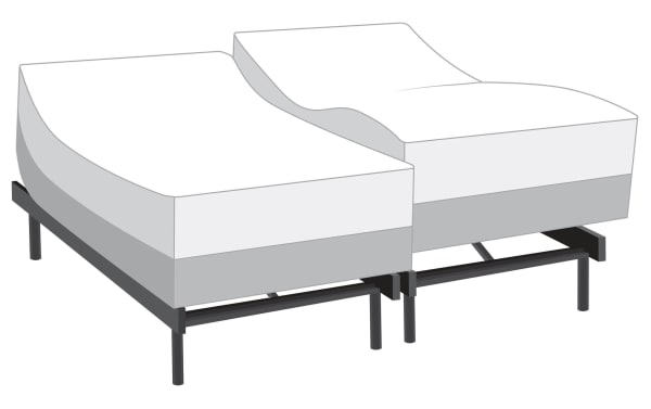 Power Bob Ultra Base with Indulgence 15'' Split King Plush Mattress set in white and gray, featuring adjustable split design, plush gel-infused foam layers, and ergonomic memory foam for pressure relief and motion isolation.