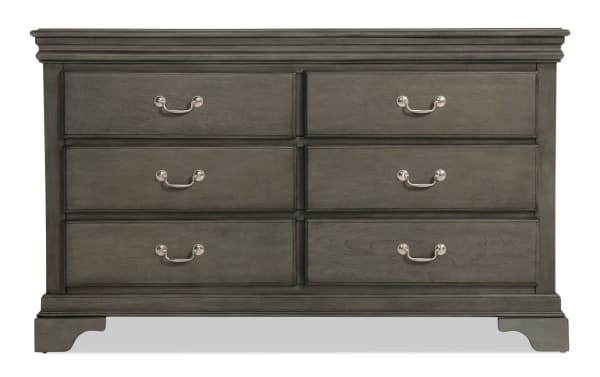 Middleton Gray 6 Drawer Dresser in classic gray MDF with transitional style, featuring six spacious drawers and silver-tone handles for bedroom storage.