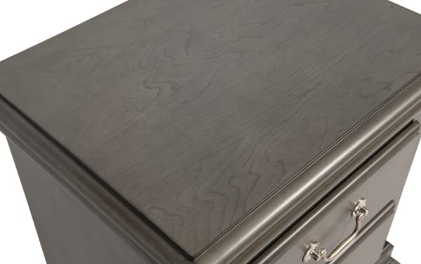 Middleton Gray 2 Drawer Nightstand in transitional style, MDF construction with classic gray finish, featuring metal drawer pulls and smooth top surface.