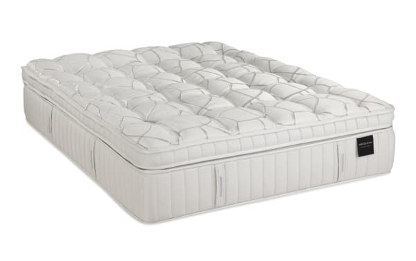 Power Bob Essential Base with Obsession 16.5'' Queen Ultra Plush Mattress in white, featuring quilted top, plush cushioning, and Obsession collection label.