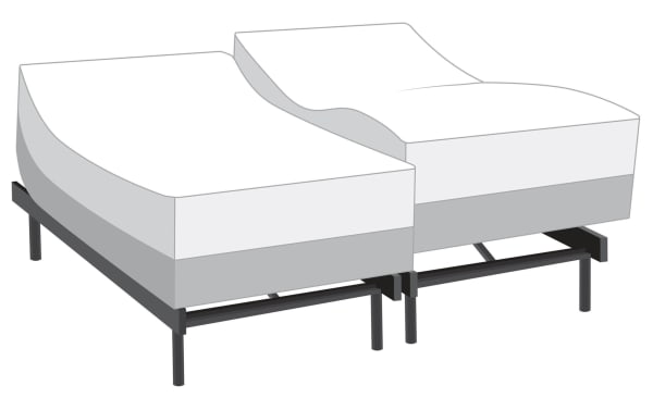 Power Bob Elite Base with Obsession 16.5'' Split King Ultra Plush Mattress featuring adjustable split design, graphite-infused memory foam, and wrapped coil system for pressure relief and motion isolation.