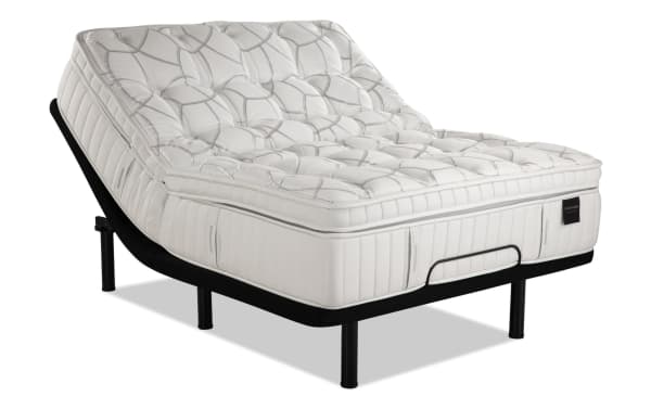 Power Bob Ultra Base with Obsession 16.5'' Queen Ultra Plush Mattress featuring white quilted top, plush cushioning, and adjustable black metal base for ergonomic comfort.