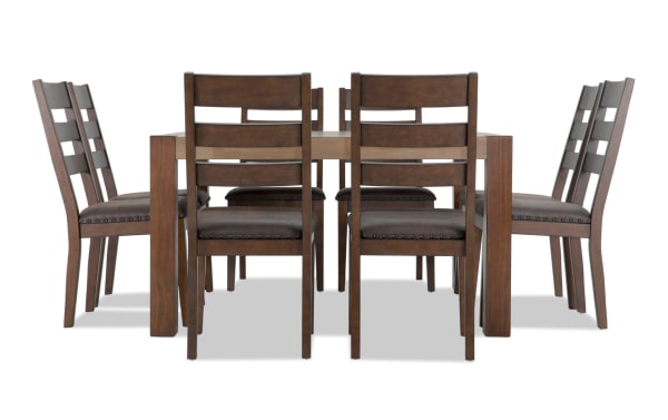 Canyon 9 Piece Brown Faux Leather Square Dining Set