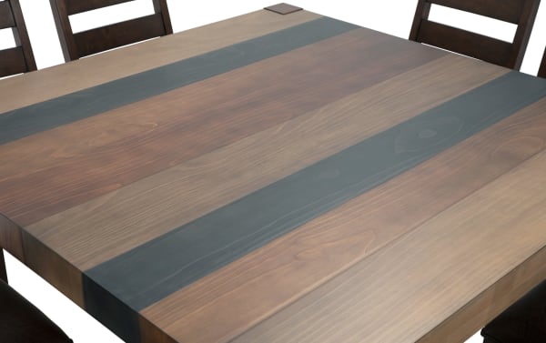 Rustic Canyon 9 Piece Brown Faux Leather Square Dining Set with multi-tone MDF wood table and memory foam upholstered chairs for comfort and style.