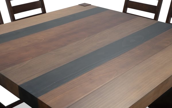 Rustic Canyon 9 Piece Brown Faux Leather Counter Height Square Dining Set with multi-tone MDF wood table and cushioned faux leather chairs