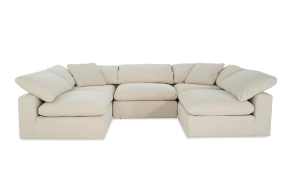 Beige Dream Shell 183'' 5-piece modular sectional with 3 armless chairs, 2 corners, reversible oversized cushions, and polyester fabric upholstery in transitional style.