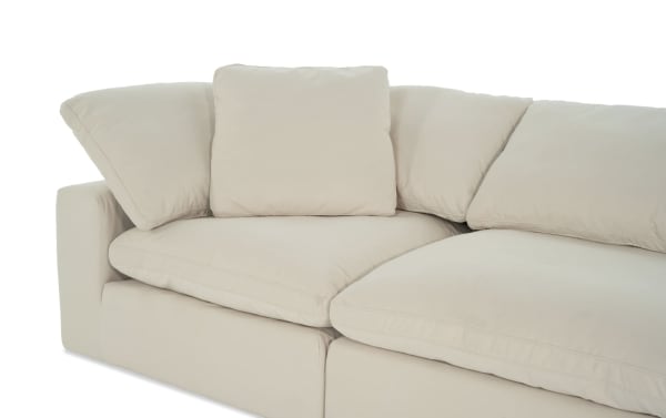 Beige Dream Shell 183'' 5 Piece Modular Sectional with oversized reversible cushions, polyester-nylon fabric, and transitional style.