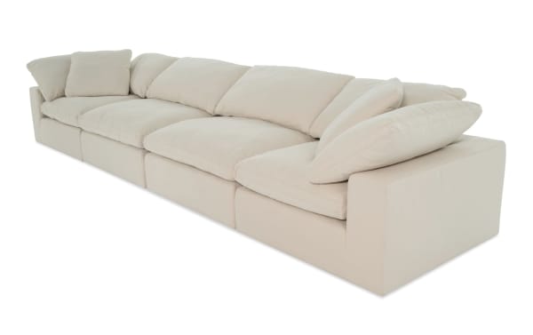 Dream Shell 174'' 4 Piece Modular Sofa in beige polyester fabric, transitional style with 2 corner and 2 armless chairs, reversible cushioned seats, and feather blend toppers.