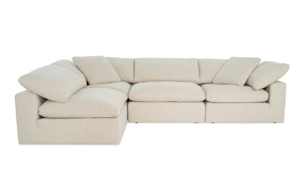 Beige Dream Shell 174'' 4 Piece Modular Sofa with 2 Corners and 2 Armless Chairs, transitional style, polyester-nylon fabric, oversized reversible cushions.