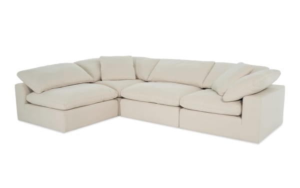 Beige Dream Shell 174'' 4 Piece Modular Sofa with 2 Corners and 2 Armless Chairs, transitional style, polyester-nylon fabric, reversible oversized cushions with feather blend toppers.