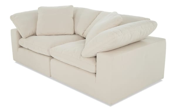 Beige Dream Shell 88'' 2 Piece Modular Loveseat with 2 Corners, transitional style, polyester and nylon fabric, reversible oversized cushions, feather blend topper.