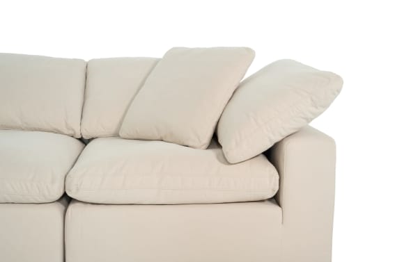 Beige Dream Shell 174'' 6 Piece Modular Sectional with oversized reversible cushions, fabric upholstery in polyester and nylon, transitional style.