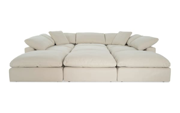 Beige Dream Shell 131'' 9 Piece Modular Sectional with 4 ottomans, 3 armless chairs, 2 corners in transitional style, polyester fabric upholstery.