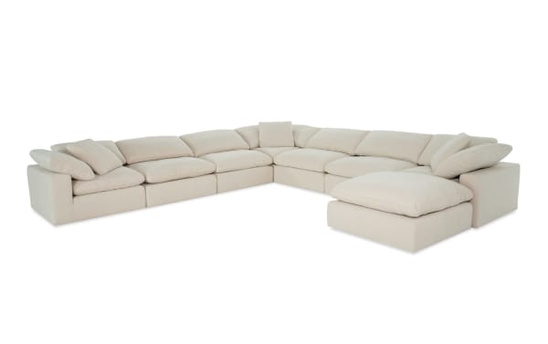 Beige Dream Shell 174'' 8 Piece Modular Sectional with 4 armless chairs, 3 corners, 1 ottoman in transitional style, polyester-nylon fabric upholstery.