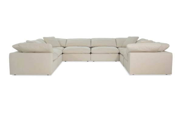 Beige Dream Shell 174'' 8 Piece Modular Sectional with 4 armless chairs and 4 corners, transitional style, polyester fabric upholstery, reversible oversized cushions with feather blend topper.
