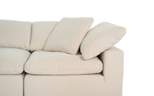 Beige Dream Shell 174'' 8 Piece Modular Sectional with oversized reversible cushions and plush polyester-nylon fabric upholstery in transitional style.