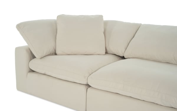 Beige Dream Shell 131'' 6 Piece Modular Sectional with oversized reversible cushions, soft polyester fabric, and transitional style upholstery.