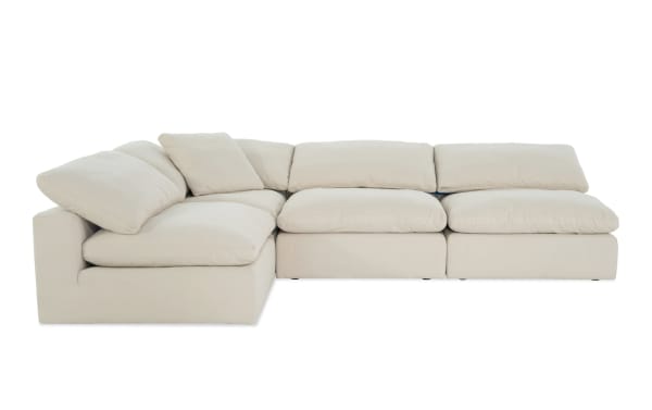 Dream Shell 173'' beige 4-piece modular sectional with 3 armless chairs and 1 corner, transitional style, polyester fabric upholstery, reversible oversized cushions with feather blend topper.