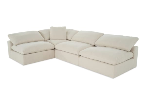 Beige Dream Shell 173'' 4 Piece Modular Sectional with oversized reversible cushions, polyester fabric, nylon blend, and transitional style seating.