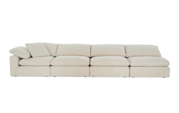 Dream Shell 173" beige 4-piece modular sectional with 3 armless chairs and 1 corner, transitional style, polyester-nylon fabric upholstery, reversible oversized cushions with feather blend topper.