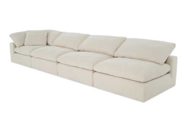 Beige Dream Shell 173'' 4-piece modular sectional with 3 armless chairs and 1 corner, polyester fabric, transitional style, reversible oversized cushions with feather blend topper for customizable living room seating.