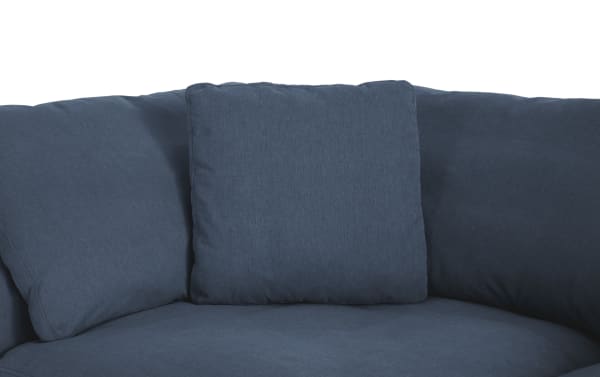 Transitional Dream Navy 5-piece modular sectional with plush polyester fabric, featuring oversized reversible cushions and two accent pillows.