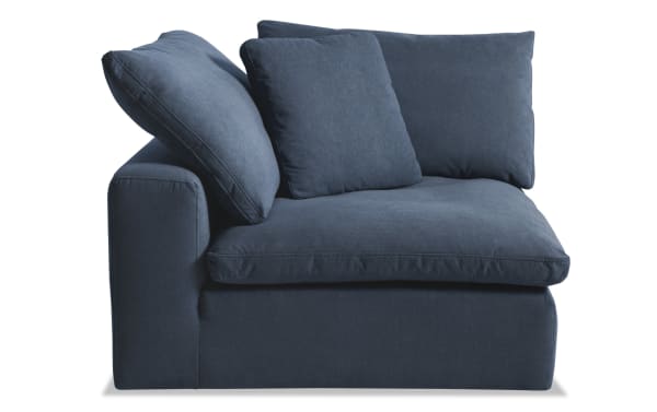 Navy blue Dream 183'' 5-piece modular sectional with 3 armless chairs, 2 corners, polyester fabric, transitional style, oversized reversible cushions.