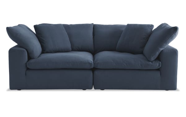 Dream Navy 88'' 2 Piece Modular Loveseat with 2 Corners in navy blue fabric, transitional style from Dream collection, featuring oversized reversible cushions with polyester and nylon upholstery.