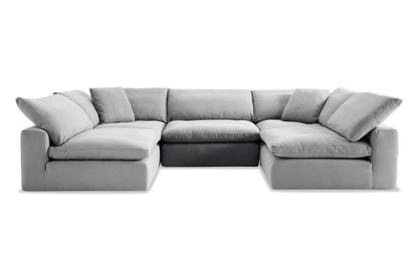 Dream Gray 183'' 5 Piece Modular Sectional in gray fabric with 3 armless chairs, 2 corners, oversized reversible cushions, and transitional style upholstery.