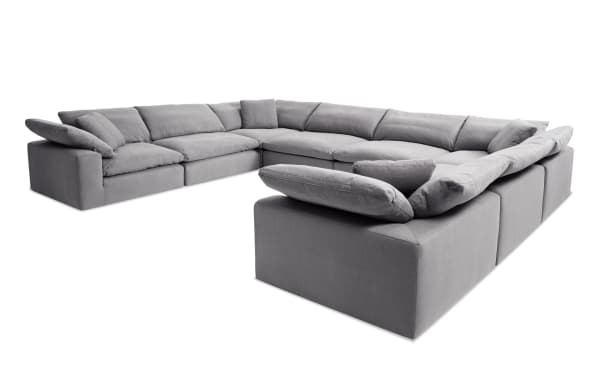 Dream Gray 174'' 8 Piece Modular Sectional in gray polyester fabric with 4 armless chairs, 4 corners, oversized reversible cushions, and transitional style.