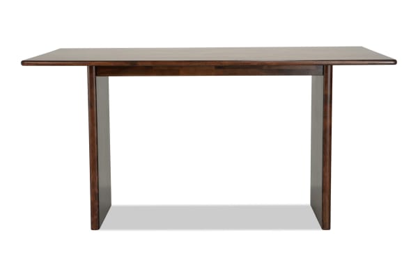 Mango 72'' brown solid wood counter height dining table in mid-century modern style with spacious rectangular top and sturdy vertical panel legs.