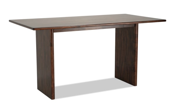 Mango 72'' brown solid mango wood counter height dining table with mid-century modern style, featuring a spacious rectangular top and sturdy panel legs.