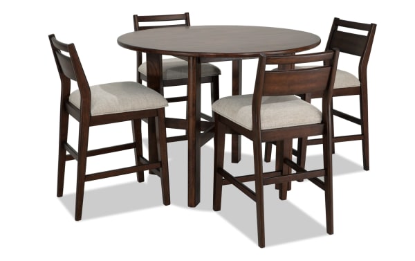 Mango 5 Piece Brown & Beige Solid Wood Counter Height Round Dining Set