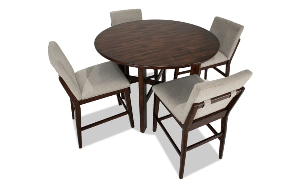 Mango 5 Piece Brown & Beige Solid Wood Upholstered Counter Height Round Dining Set