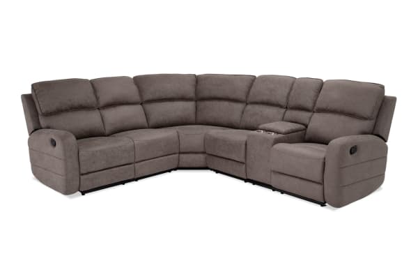 Gray Phoenix 91'' 3-piece manual reclining sectional with plush polyester fabric, cup holders, and transitional style for cozy living rooms.