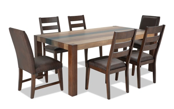 Canyon 7 Piece Brown Faux Leather Upholstered Dining Set
