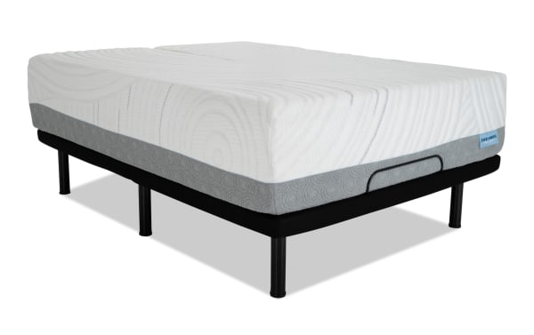 Power Bob Elite Base with Twilight 15.5'' King Firm Split Head Mattress in white and gray, featuring a cooling cover and adjustable base with USB ports.